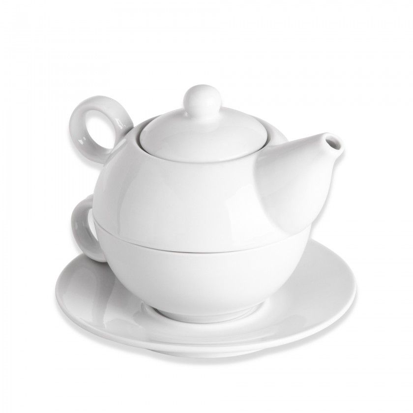 Bule Porcelana + Chvena com Prato Branco 25cl 16X11.2X11.5cm