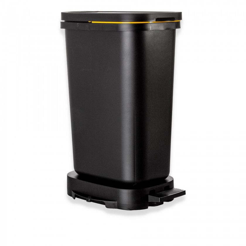 Balde Lixo Eco Preto com Base / Aro Amarelo 20l 36X25.5X50cm