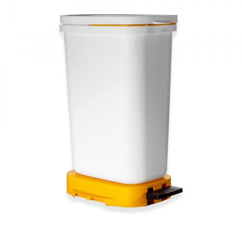 Balde Lixo Eco Branco com Base / Aro Amarelo 20l 36X25.5X50cm