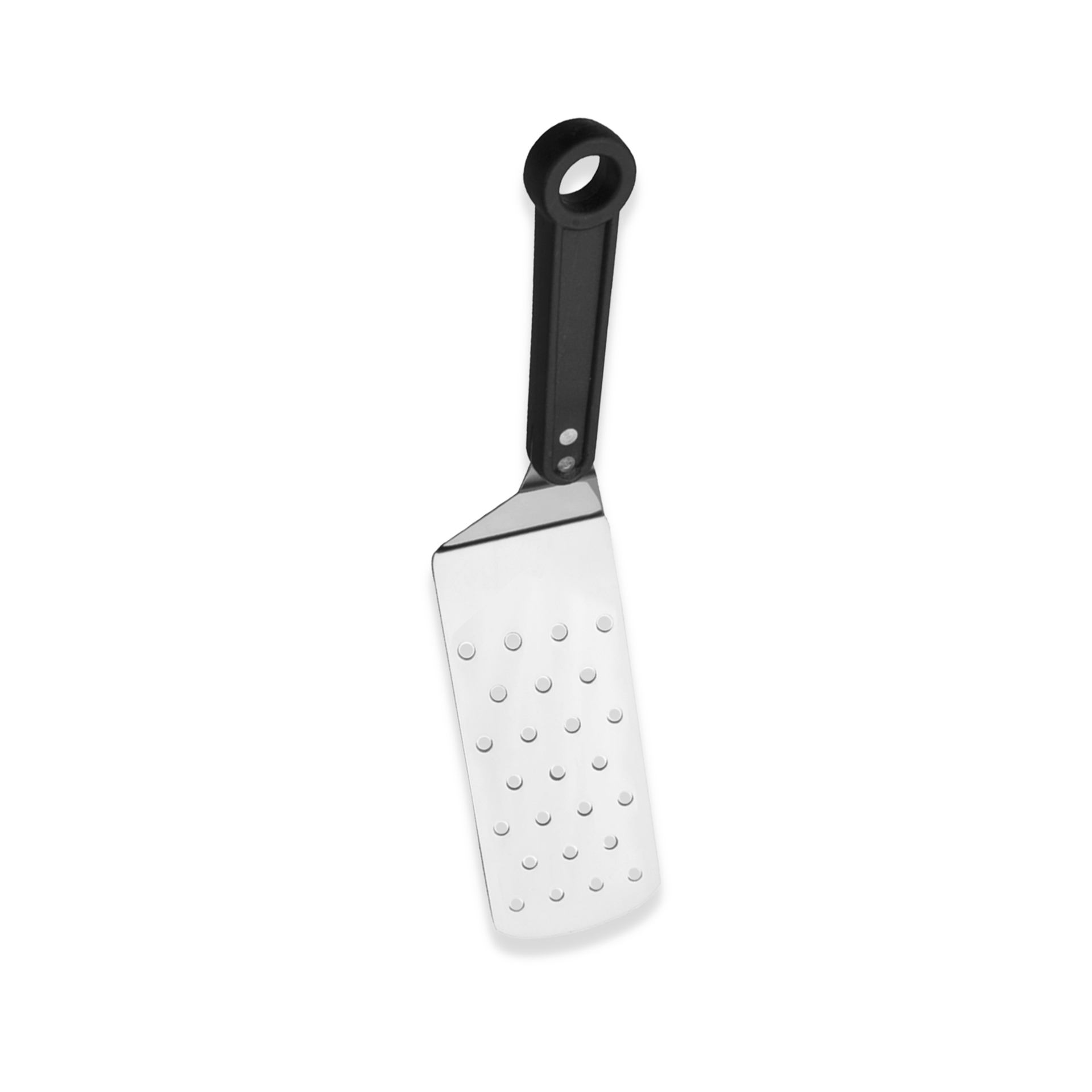 Espátula Inox Reta Perfurada Cabo Preto 35cm