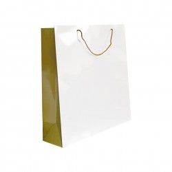 Saco Papel Asa Cordo 31X12X42cm Branco e Dourado