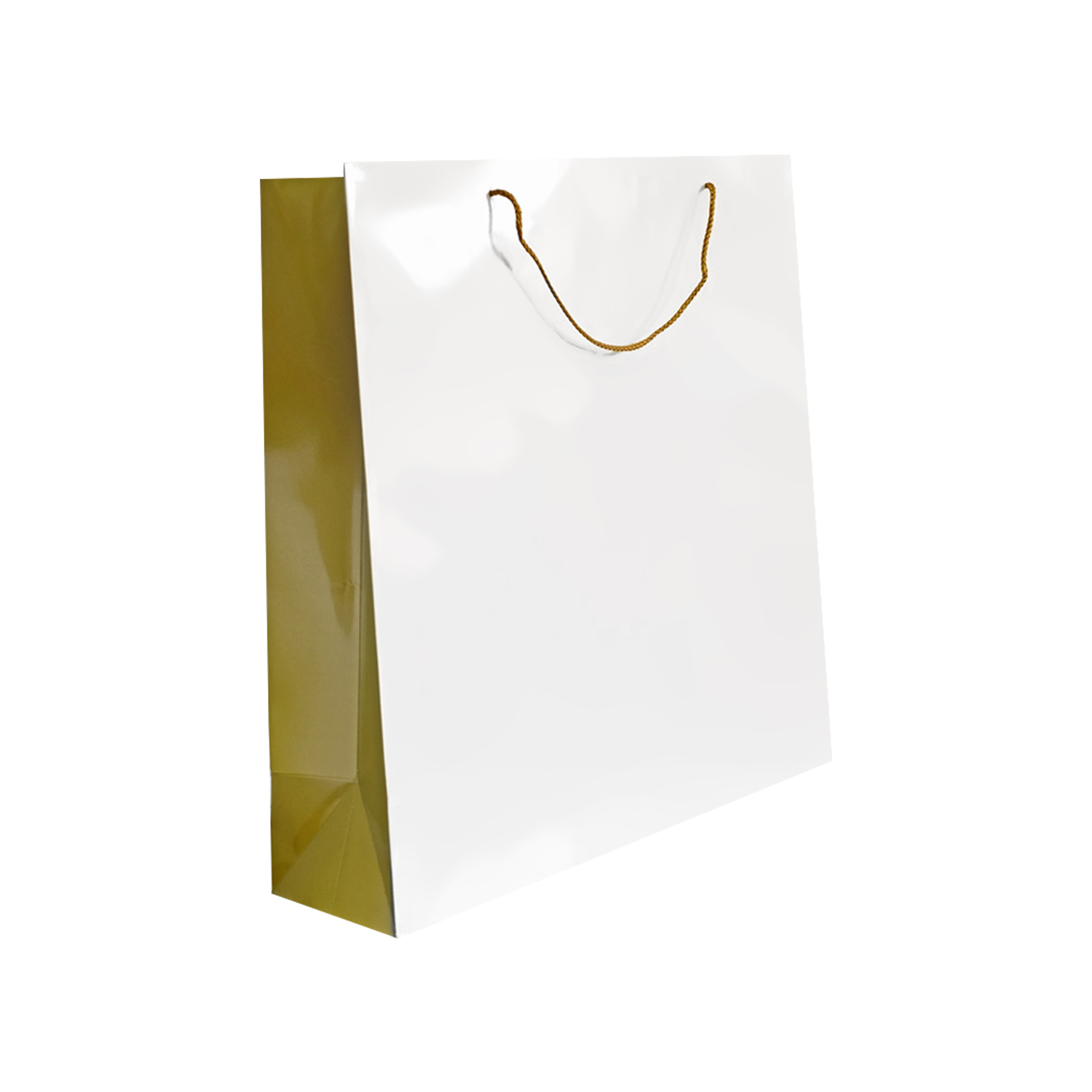 Saco Papel Asa Cordão 31X12X42cm Branco e Dourado