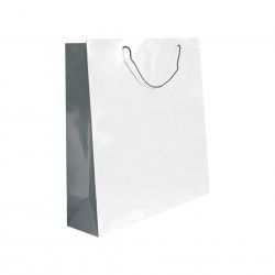 Saco Papel Asa Cordo 31X12X42cm Branco e Prateado