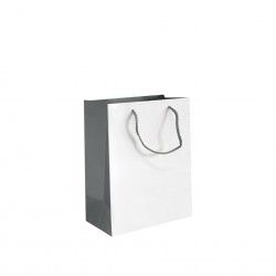 Saco Papel Asa Cordo 26X12X32cm Branco e Prateado