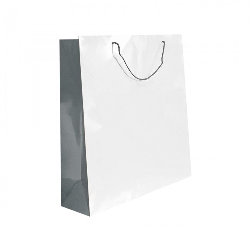 Saco Papel Asa Cordo 31X12X42cm Branco e Prateado