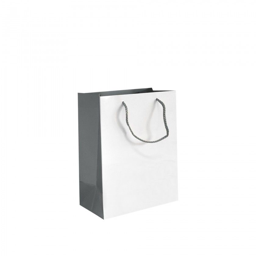 Saco Papel Asa Cordo 26X12X32cm Branco e Prateado