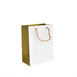 Saco Papel Asa Cordo 26X12X32cm Branco e Dourado