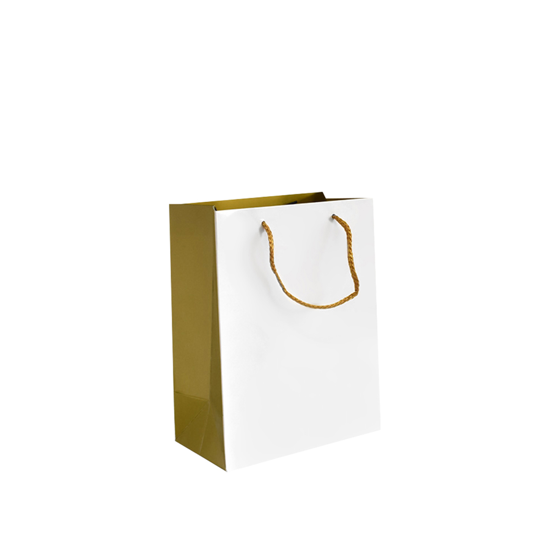 Saco Papel Asa Cordão Branco e Dourado 18X10X23cm