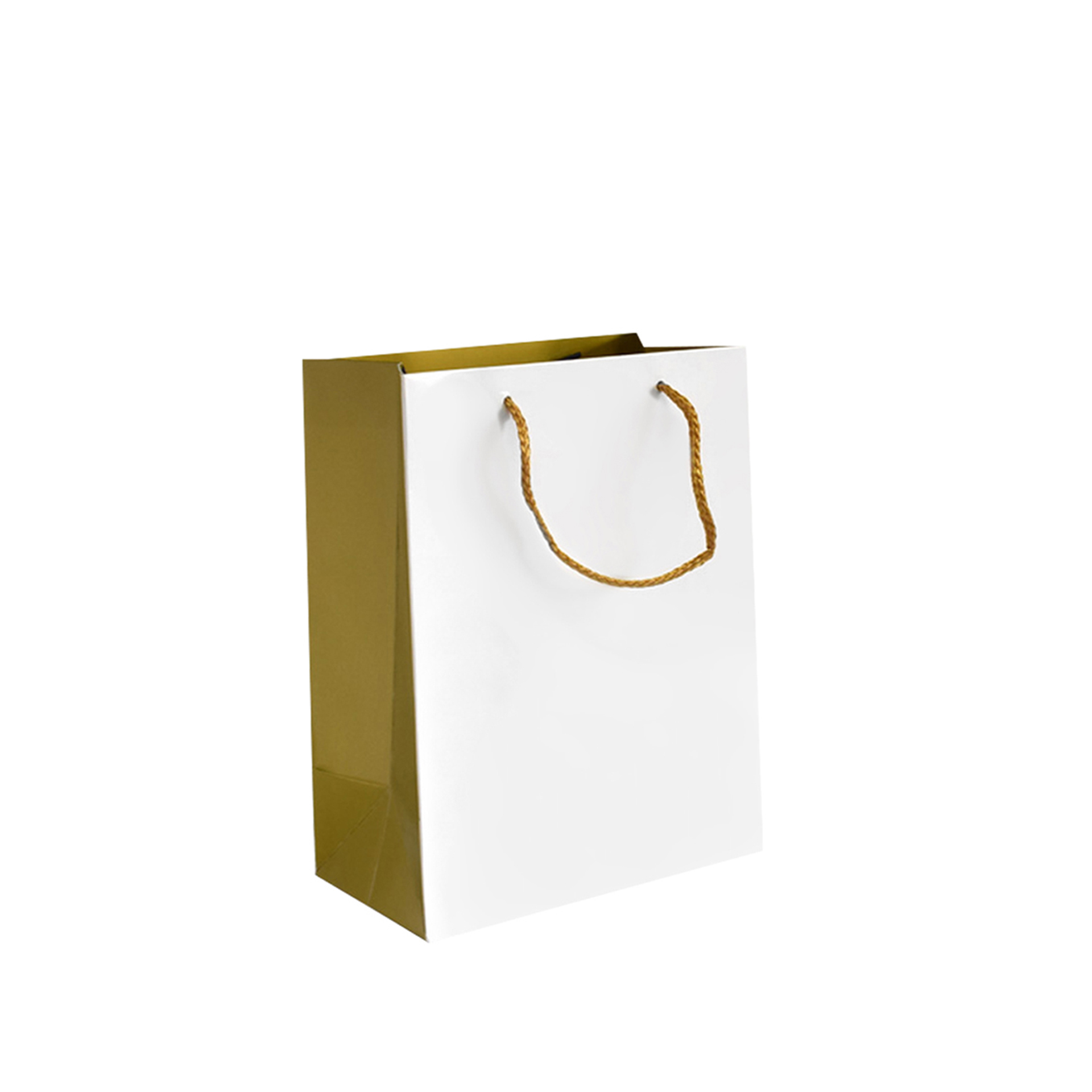 Saco Papel Asa Cordão 26X12X32cm Branco e Dourado