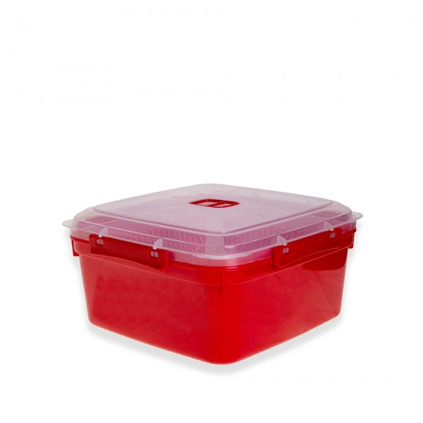 Caixa Hermtica Ding Plstico Al Vapor Quadrado Vermelho 2800ml 21.5X21.5X11cm