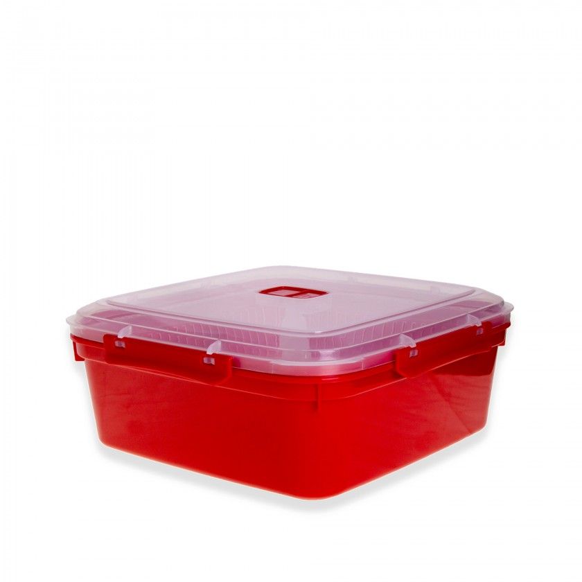 Caixa Hermtica Ding Plstico Microondas Quadrado Vermelho 2500ml 23.5X23.5X8cm