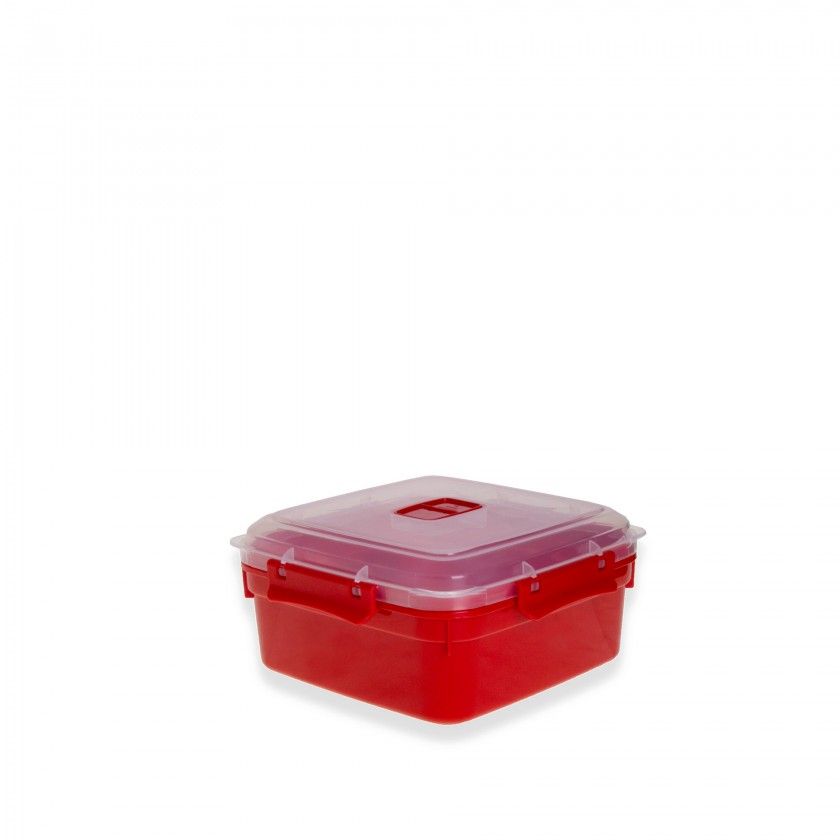 Caixa Hermtica Ding Plstico Microondas Quadrado Vermelho 1100ml 16.5X16.5X8cm