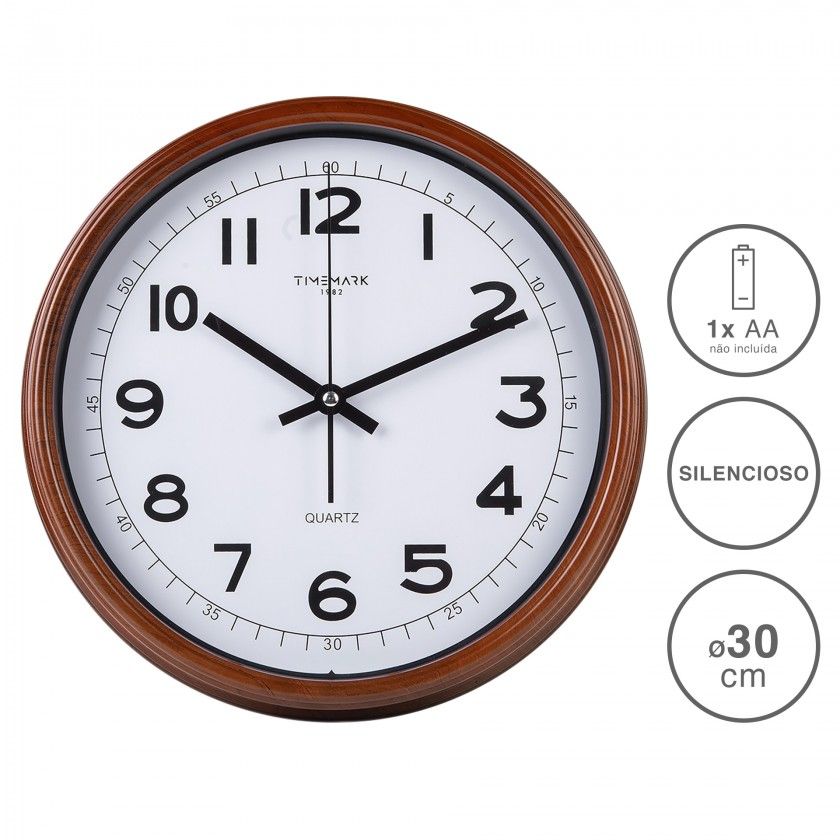 Relógio Parede Timemark Vidro Castanho 30cm