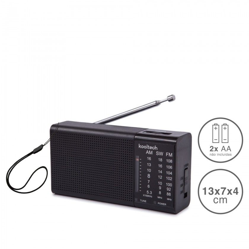 Radio Kooltech Analogico Plstico Preto 13X7X4cm