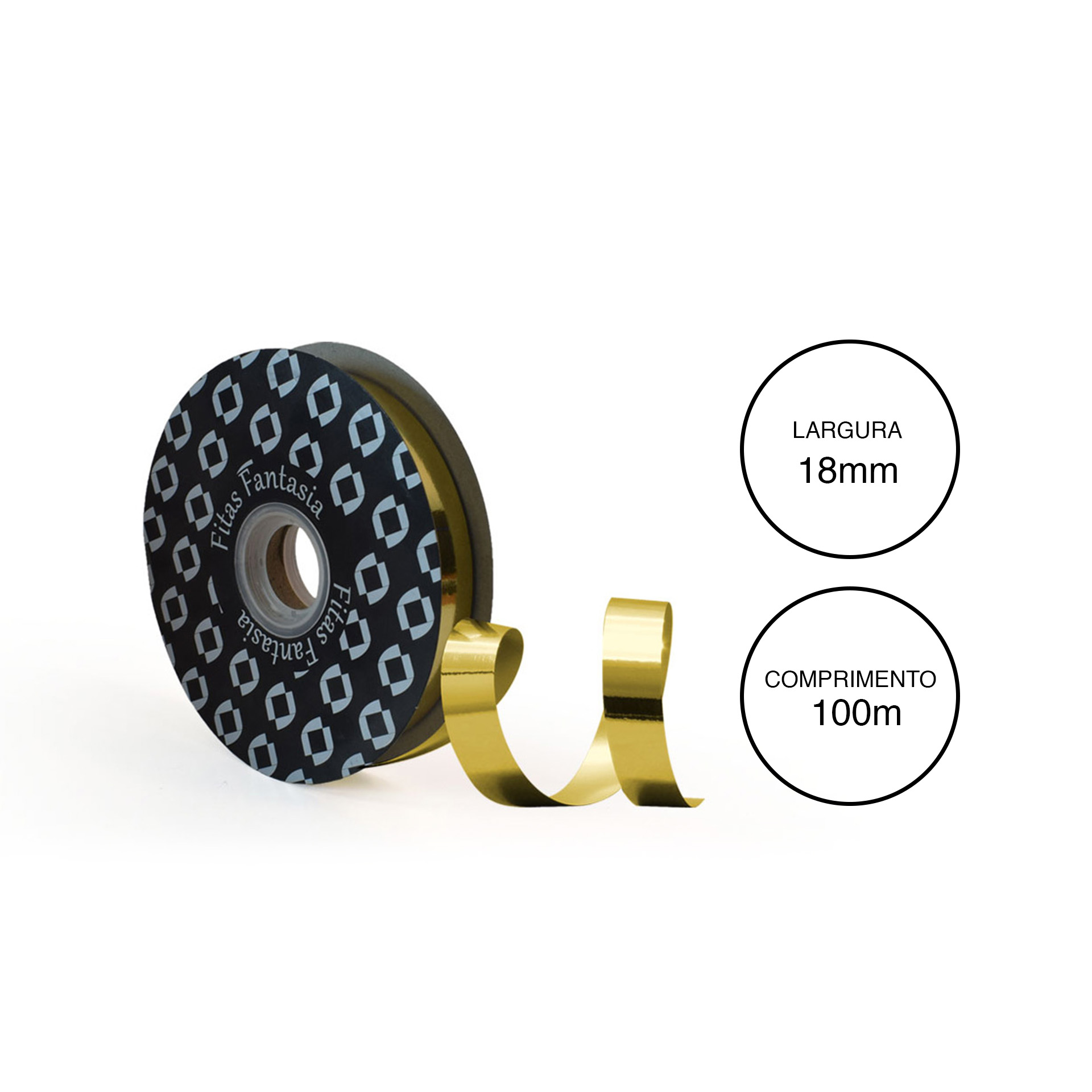 Rolo Fita Embrulho 18mm 100m Metal Dourado