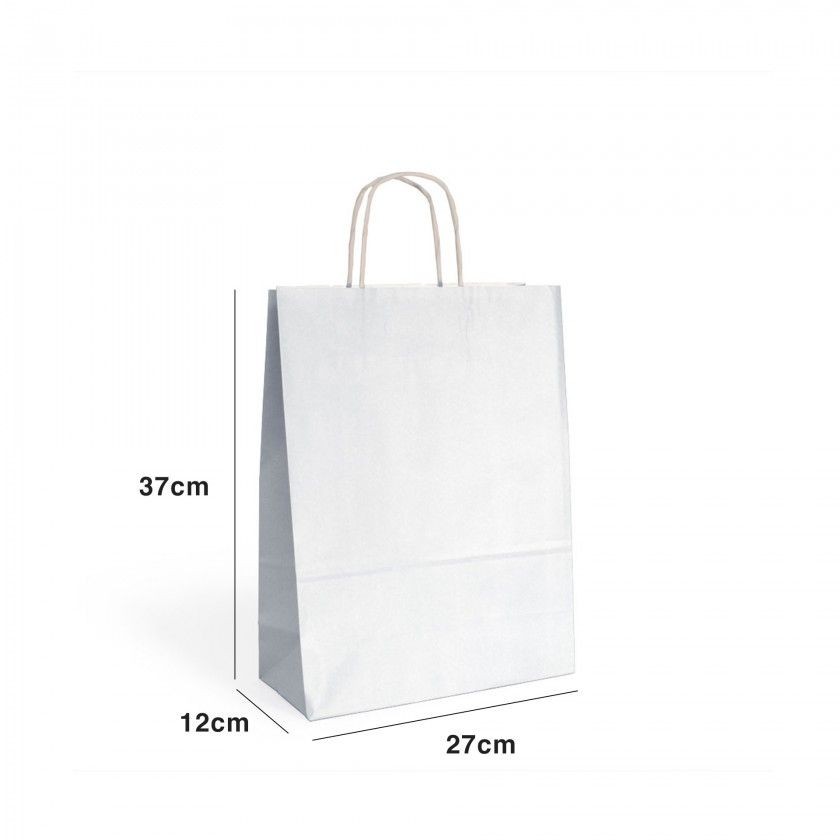 Saco Papel Asa Retorcida Branco 27X12X37cm Saco Papel Asa Retorcida Branco 27X12X37cm