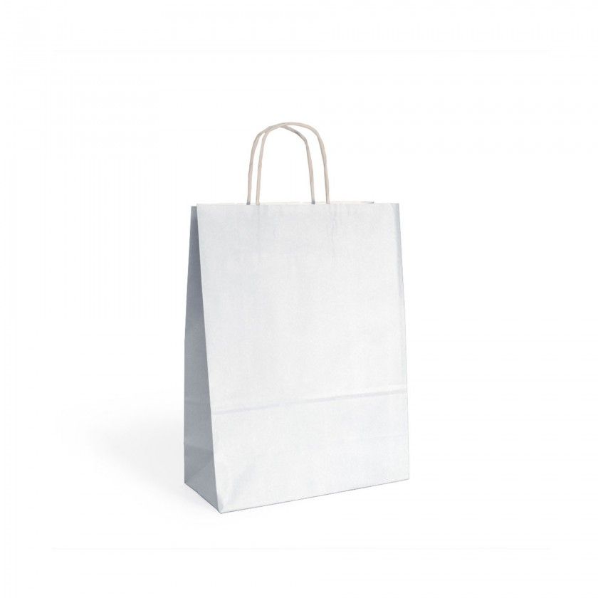 Saco Papel Asa Retorcida Branco 27X12X37cm Saco Papel Asa Retorcida Branco 27X12X37cm