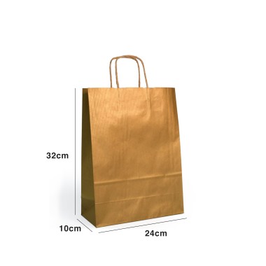 Saco Papel Kraft Asa Retorcida Dourado 24X10X32cm