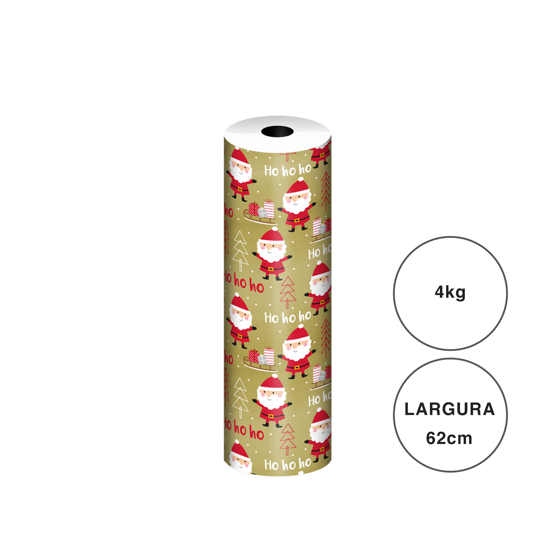 Bobine Papel Embrulho Celuloso Natal Pai Natal 4KG/62cm
