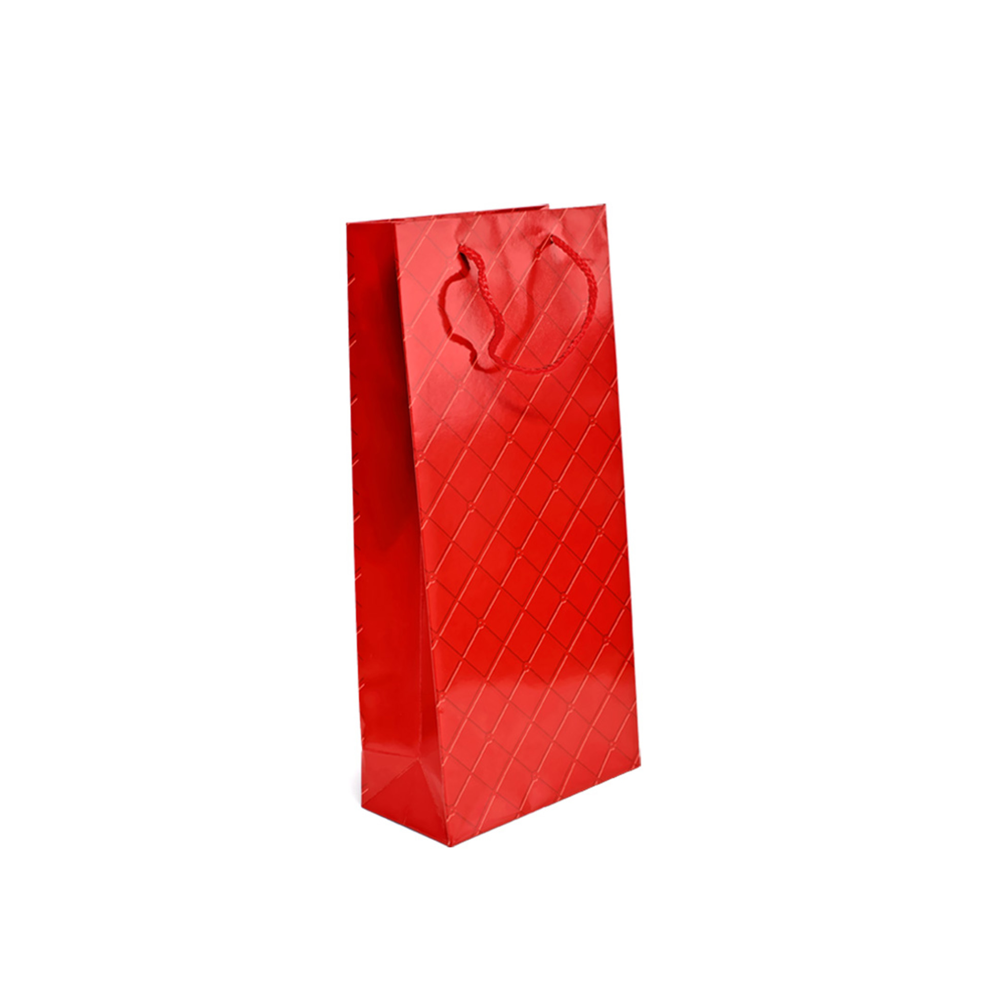 Saco Papel 2 Garrafas Asa Cordão 18X9X39cm Xadrez Vermelho