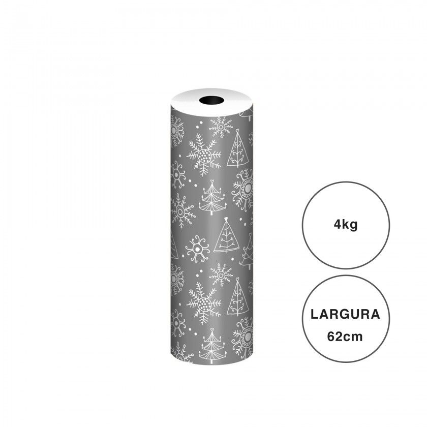 Bobine Papel Embrulho Celuloso Natal 4kg 62cm Prateado