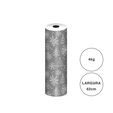 Bobine Papel Embrulho Celuloso Natal Prateado 4kg 62cm