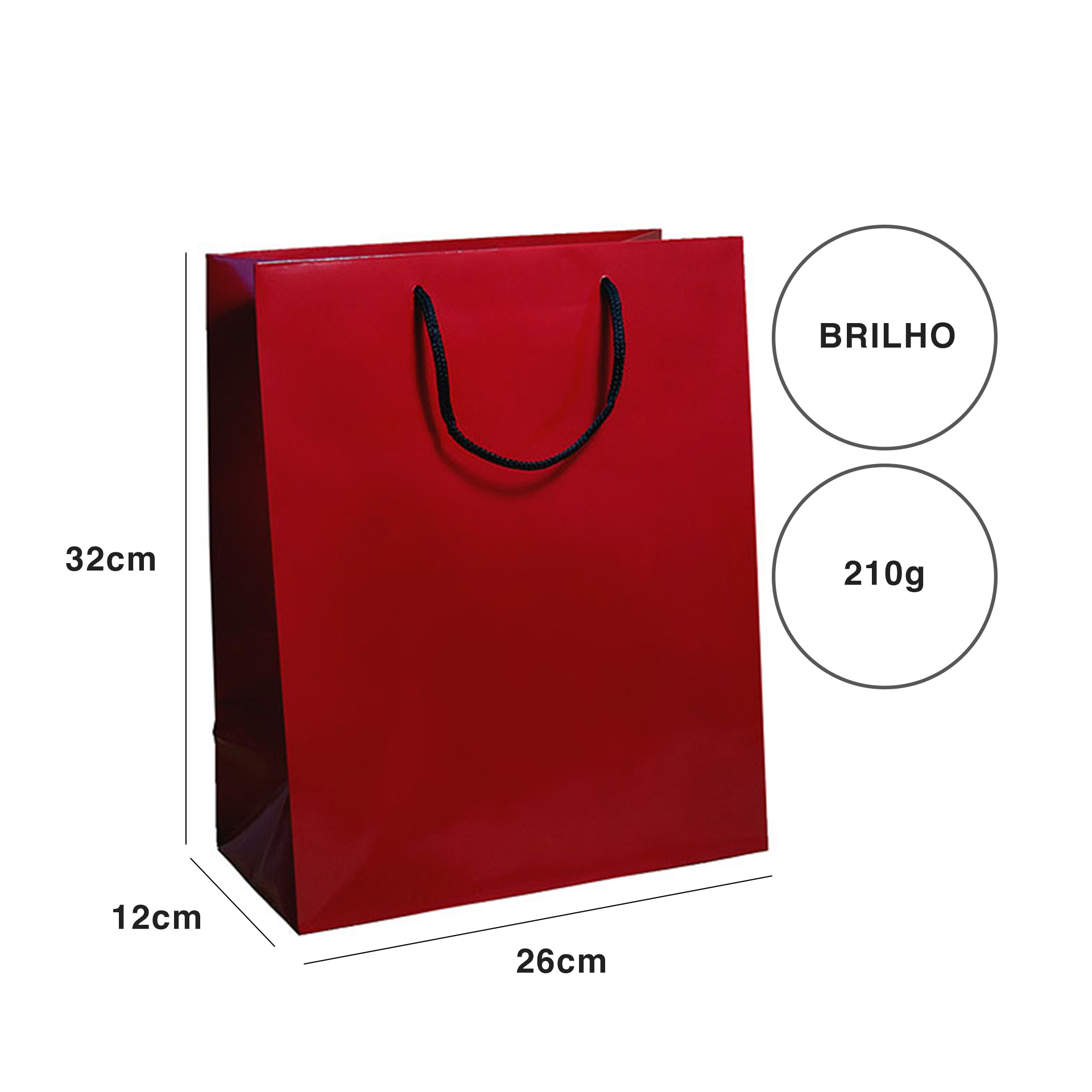 Saco Papel Asa Cordão 26X12X32cm Bordeaux