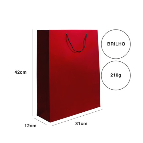 Saco Papel Asa Cordão 31X12X42cm Bordeaux - Image product