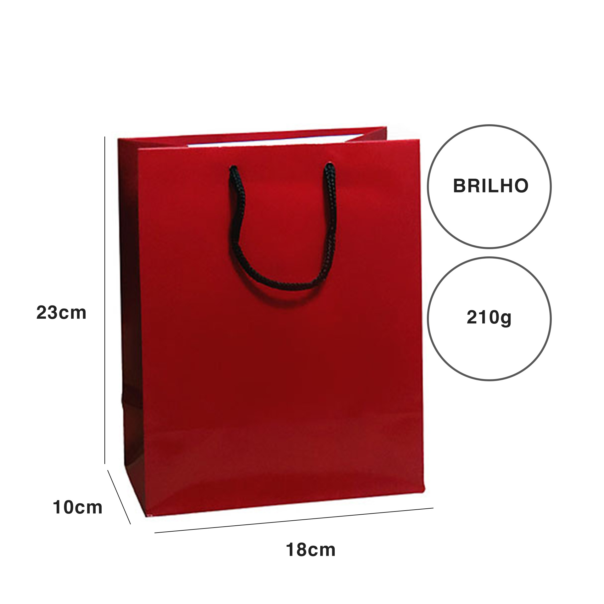 Saco Papel Asa Cordão 18X10X23cm Bordeaux