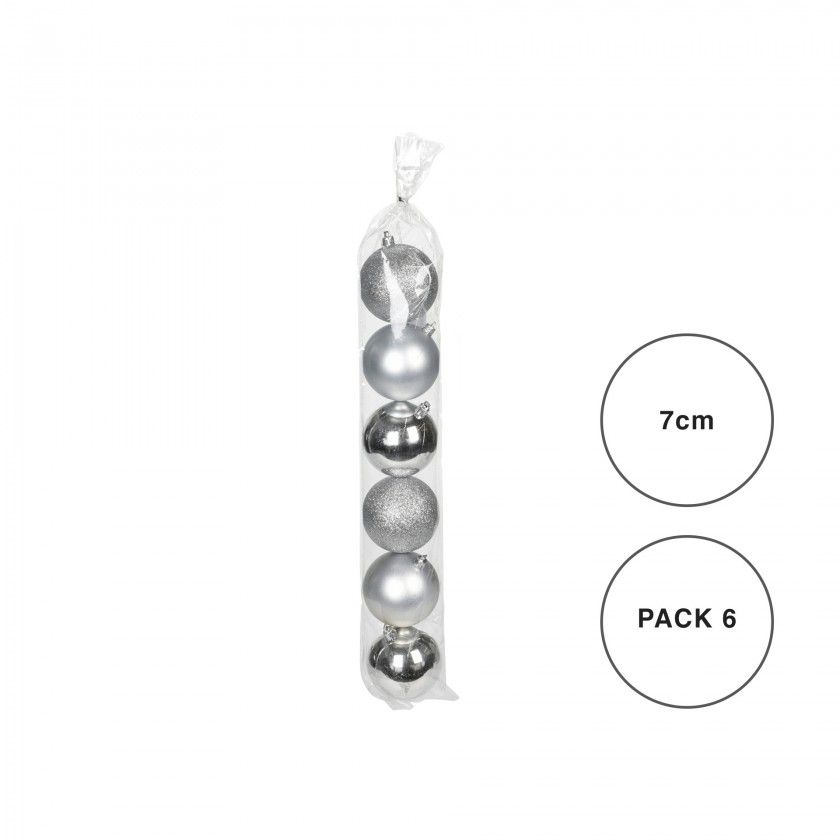 Bola Natal Prateada 7CM Pack 6 Bola Natal Prateada 7CM Pack 6