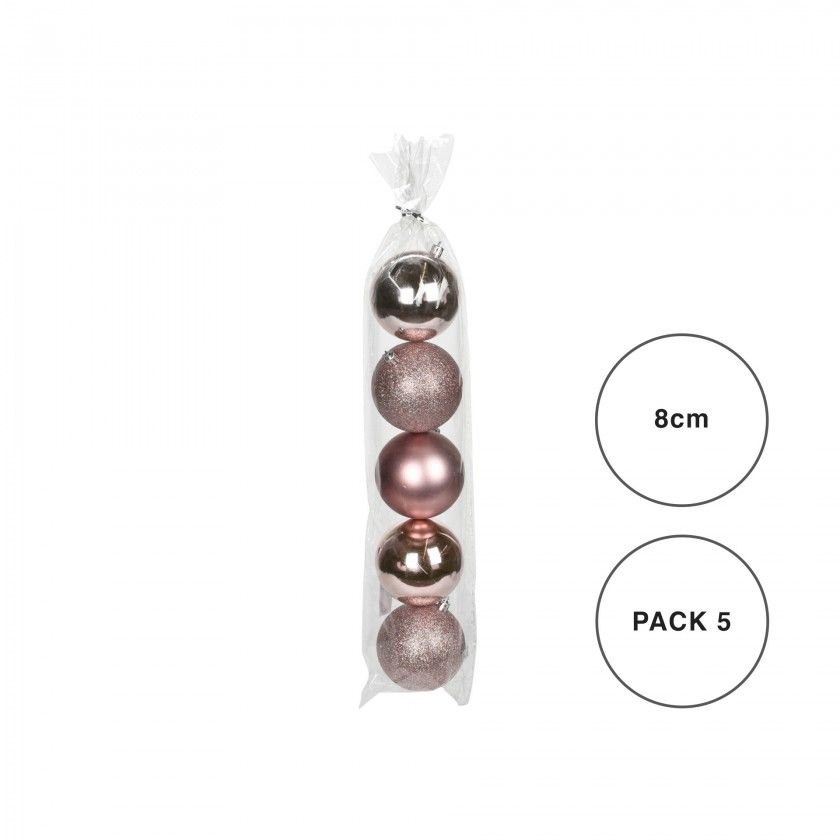 Bola Natal Rosa 8CM Pack 5 Bola Natal Rosa 8CM Pack 5