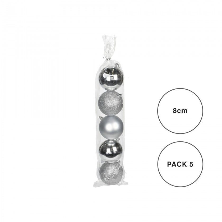 Bola Natal Prateada 8CM Pack 5 Bola Natal Prateada 8CM Pack 5
