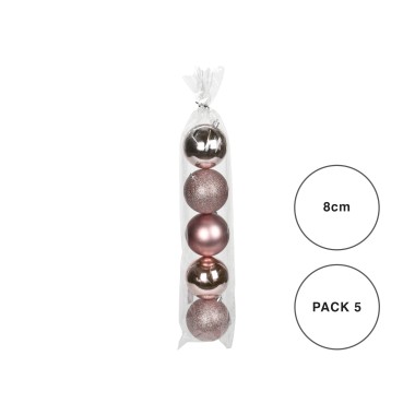 Bola Natal Rosa 8CM Pack 5