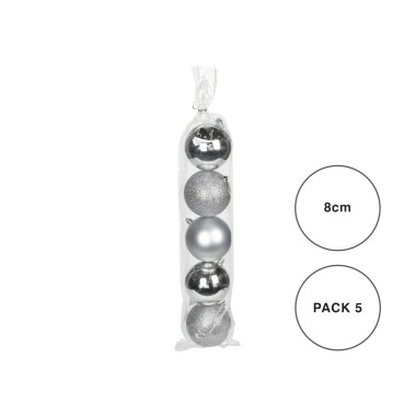 Bola Natal Prateada 8CM Pack 5