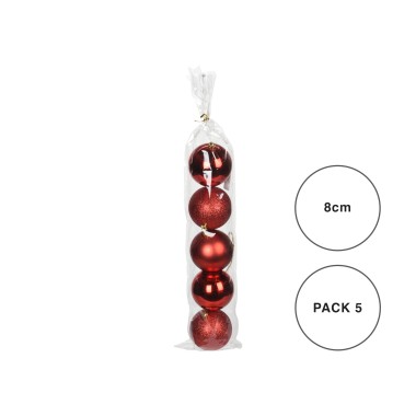 Bola Natal Vermelho 8CM Pack 5