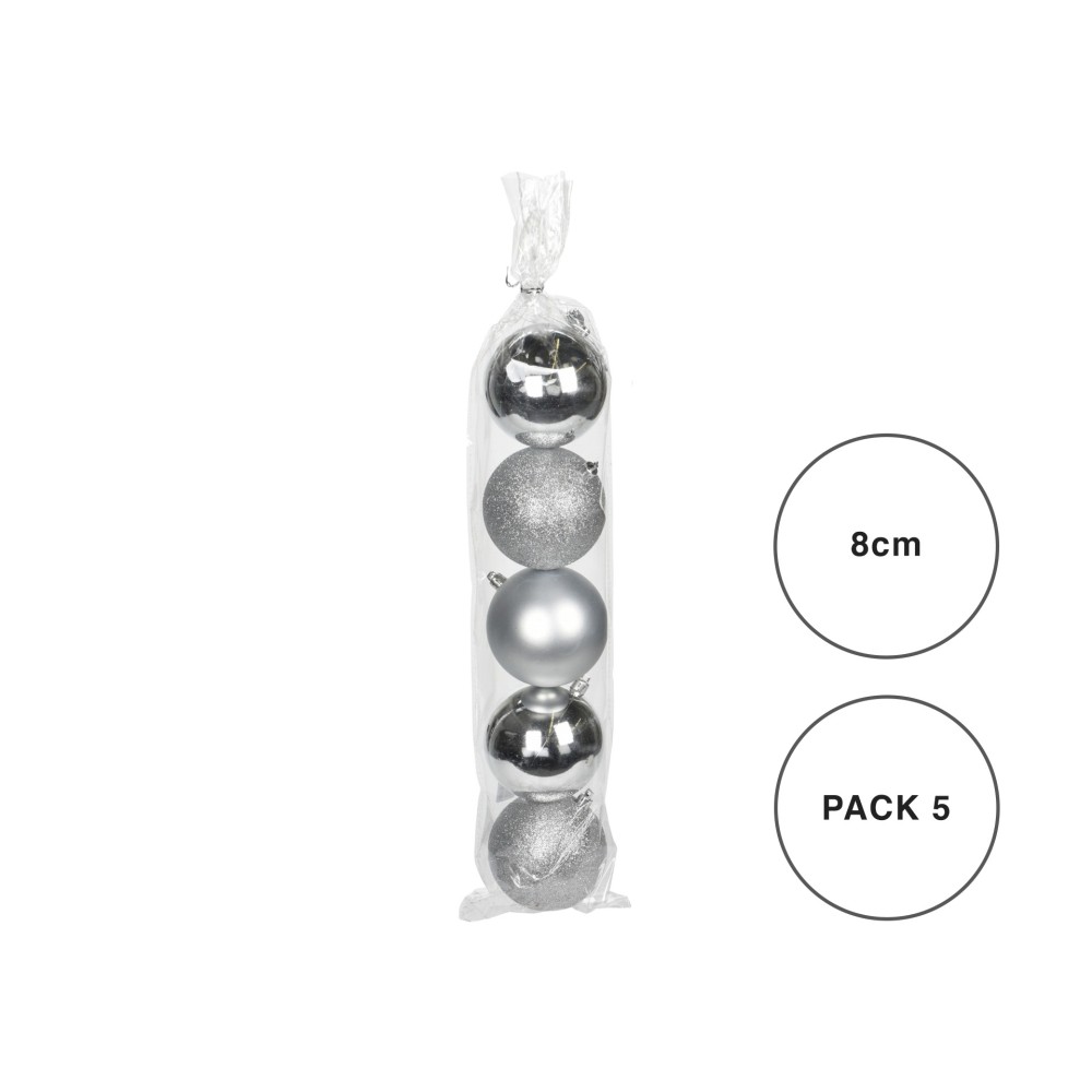 Bola Natal Prateada 8CM Pack 5