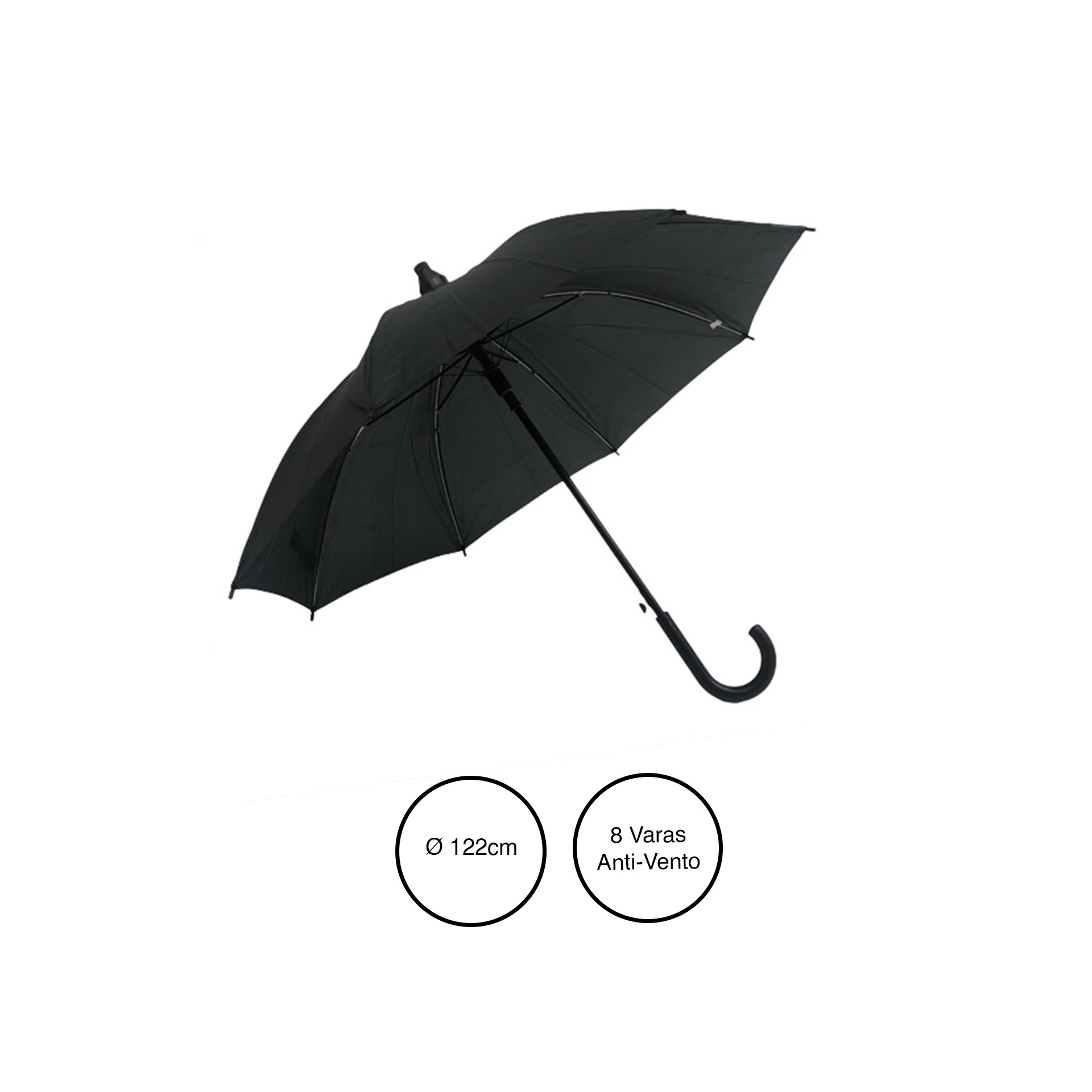 Guarda Chuva 8 Varetas 122cm c/ Resguardo Preto