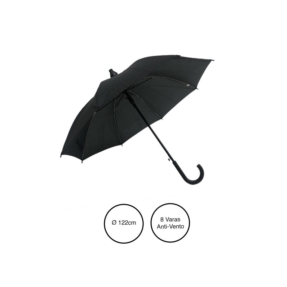Guarda Chuva 8 Varetas 122cm c/ Resguardo Preto