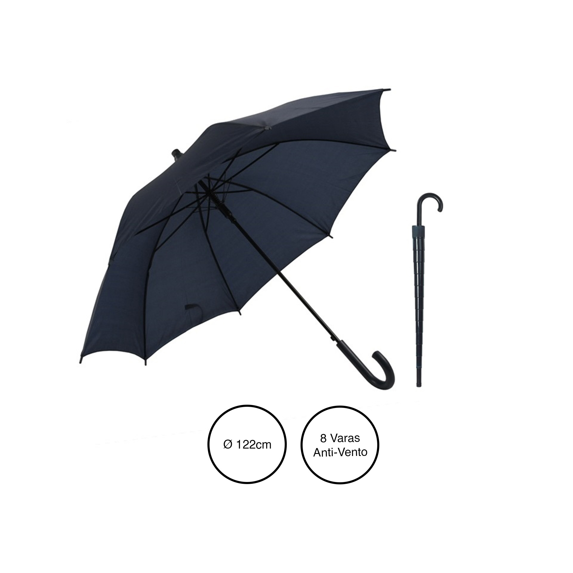 Guarda-Chuva 8 Varas com Resguardo Azul Marinho 122cm