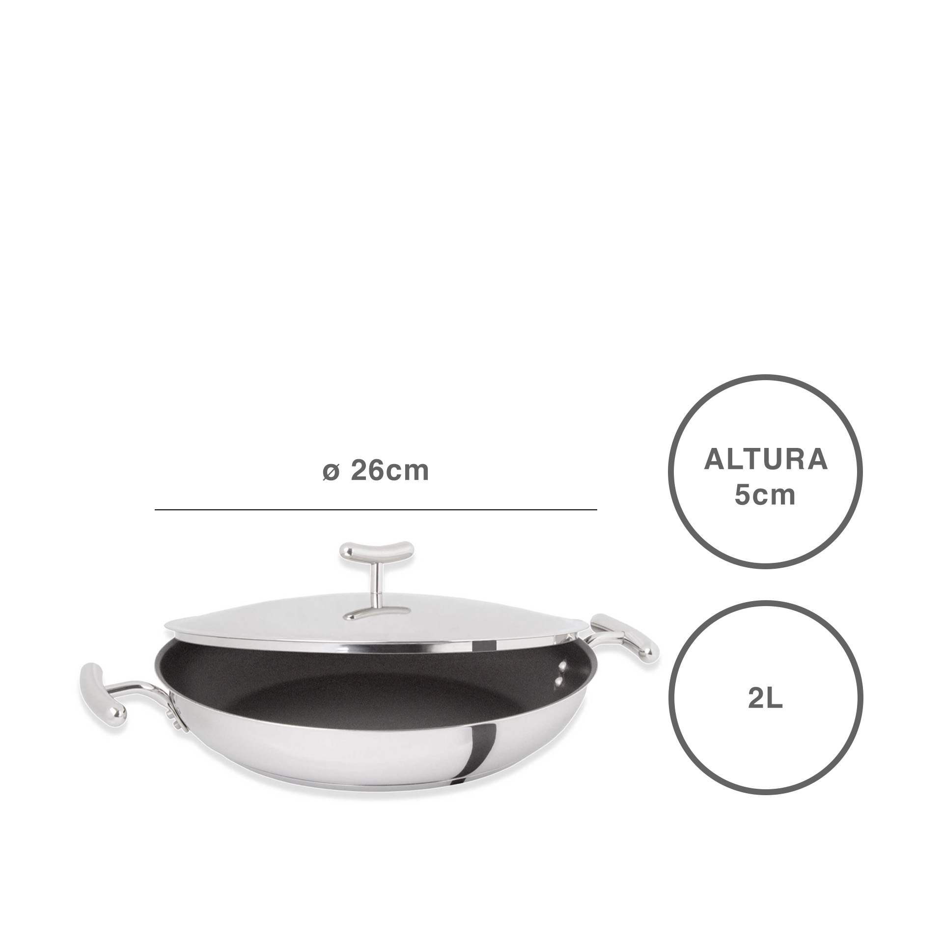 Yumi Frigideira Antiaderente C/ Asas + Tampa Ø26Cm 2L
