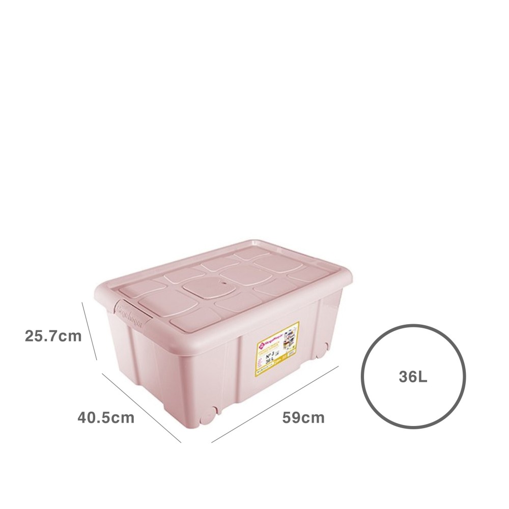 Caixa Arrumos com Rodas Plástico Rosa 36l 59X40.5X25.7cm