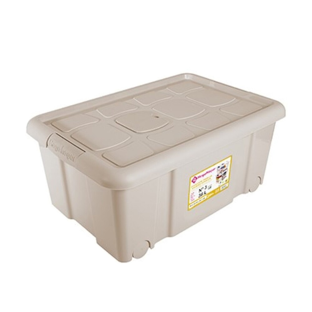 Caixa Arrumos com Rodas Pl�stico Bege 36l 59X40.5X25.7cm