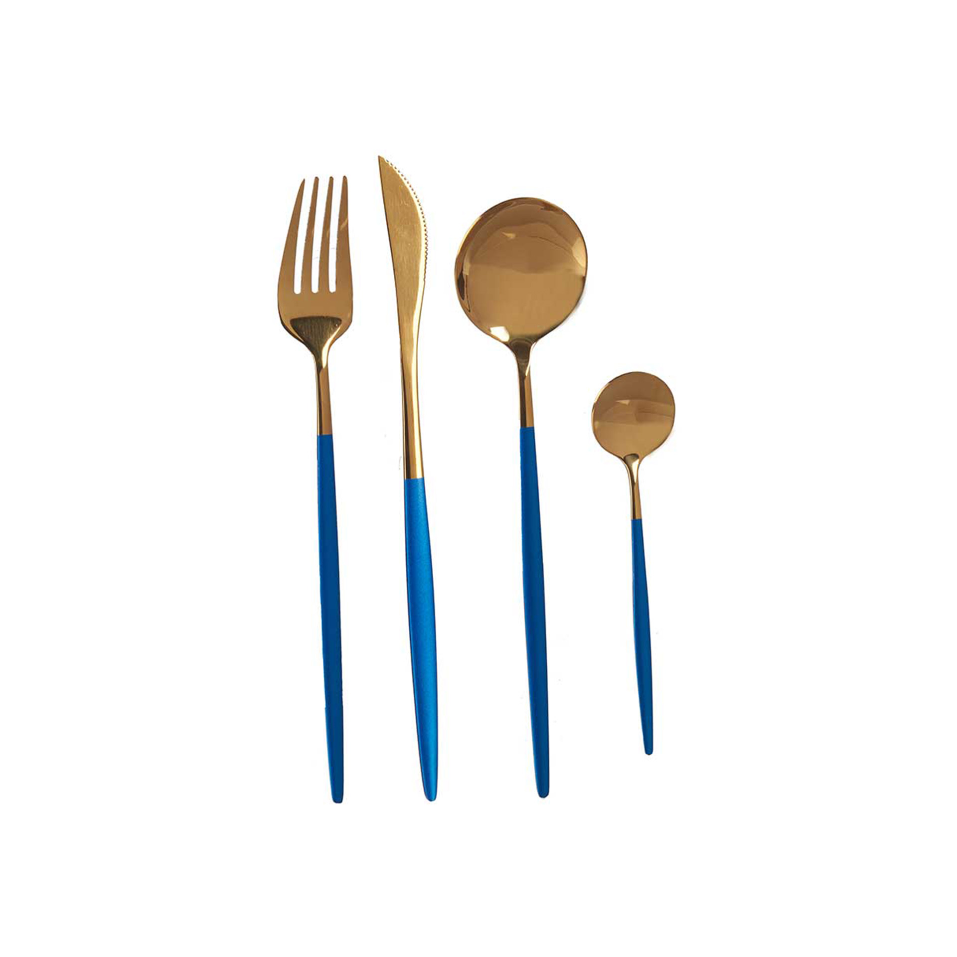 Faqueiro Aço Dourado / Azul 8 Peças