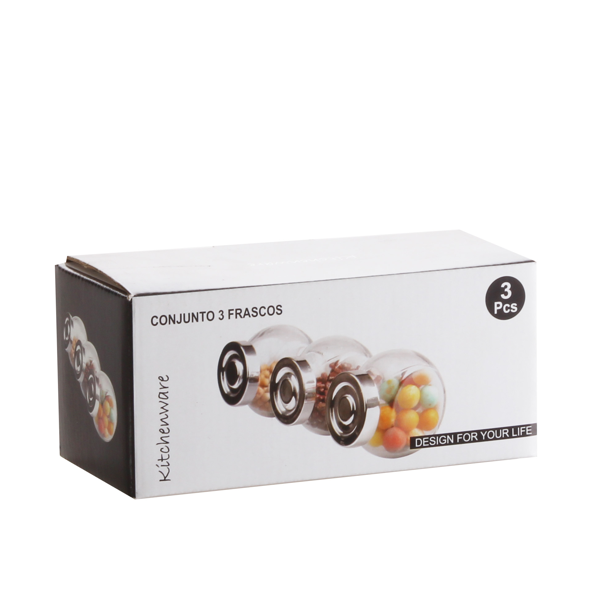 Frasco Hermético Kitchenware com Tampa Inox 64ml 8X8cm Pack 3