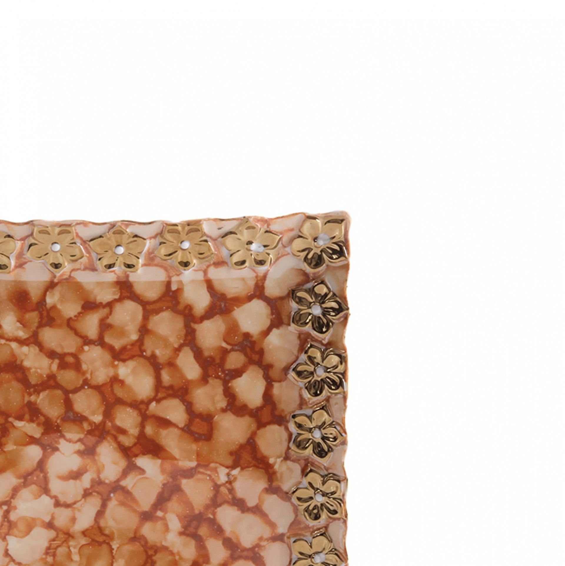 Prato Flores Douradas Quadrado Castanho 20X20CM