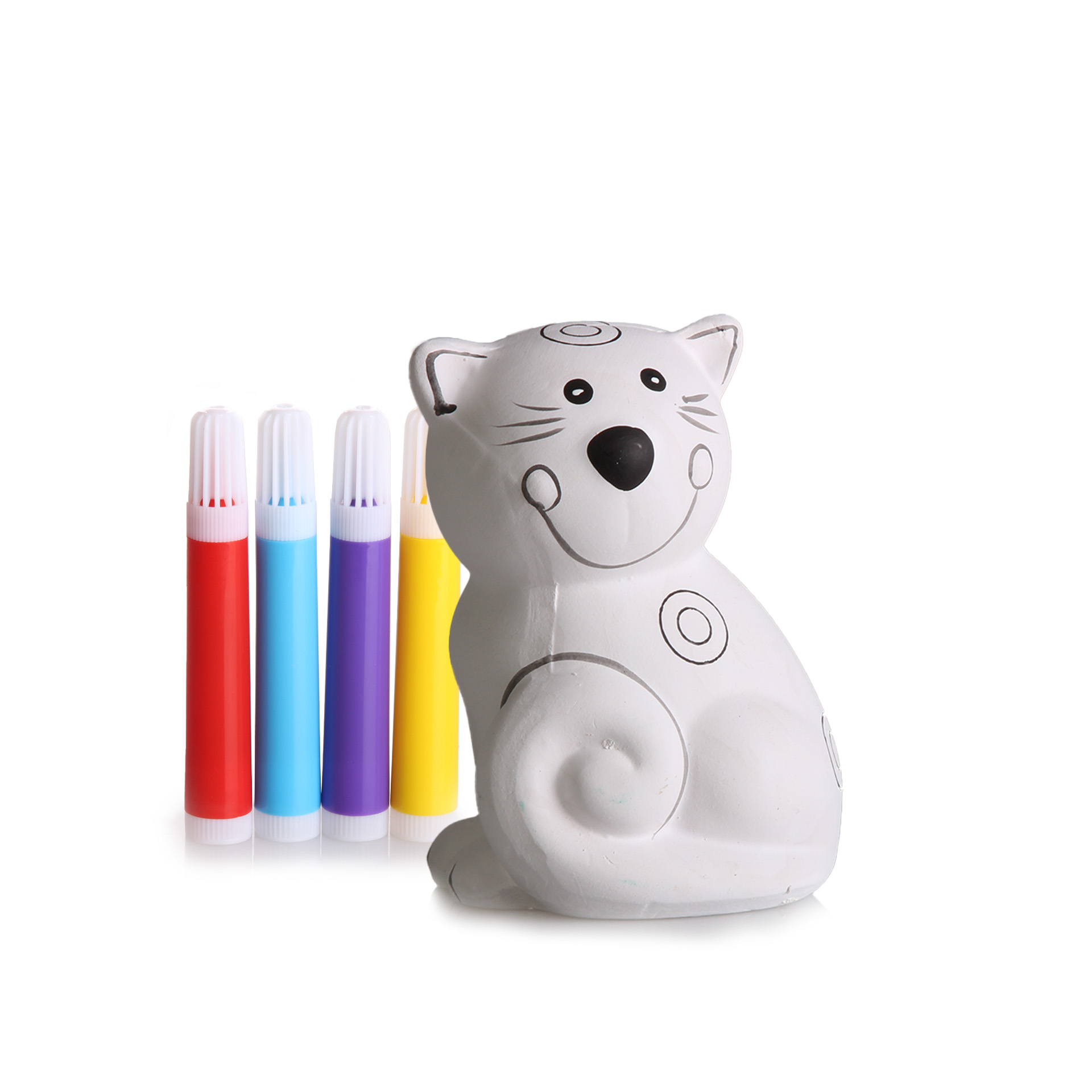 Mealheiro Cerâmica para Pintar Gato com 4 Marcadores