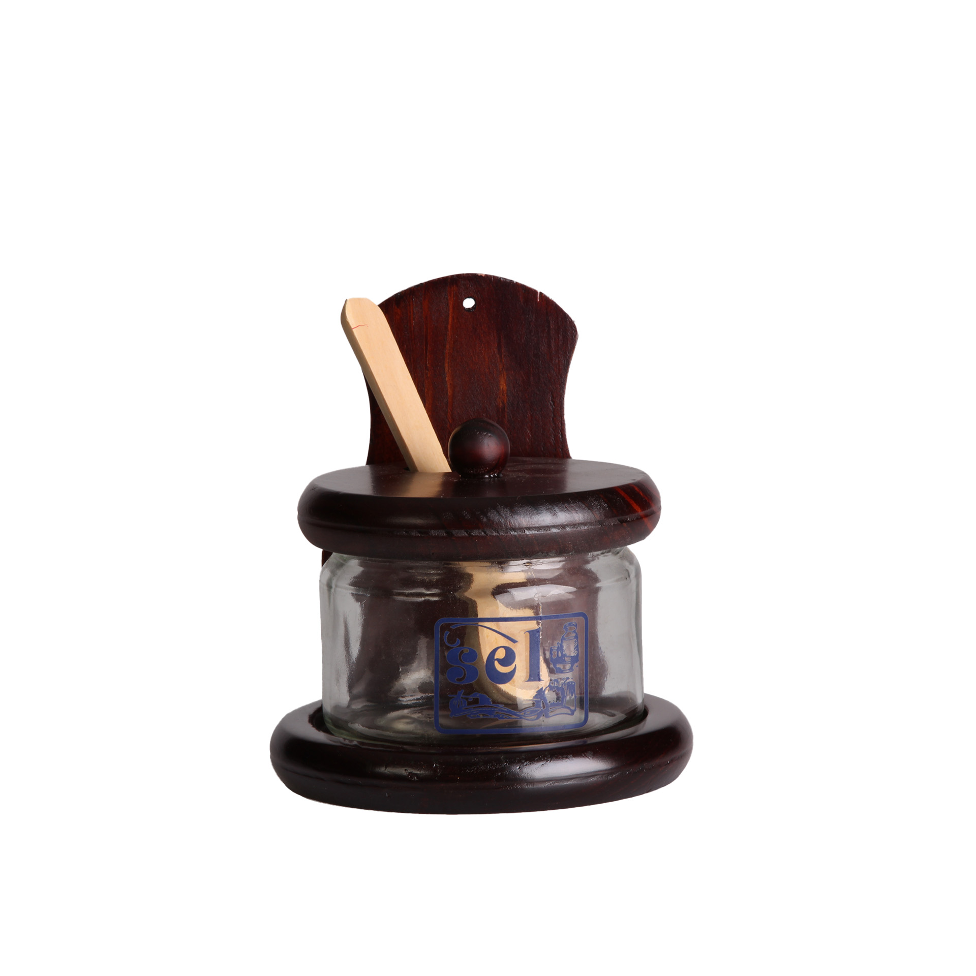 Saleiro Madeira Escura + Vidro Ø15X17.5CM