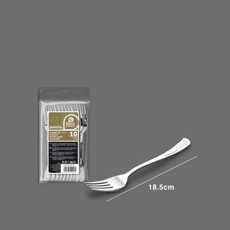 Garfo Pl�stico Reutiliz�vel Prata 18.5cm Pack 6 - Image product