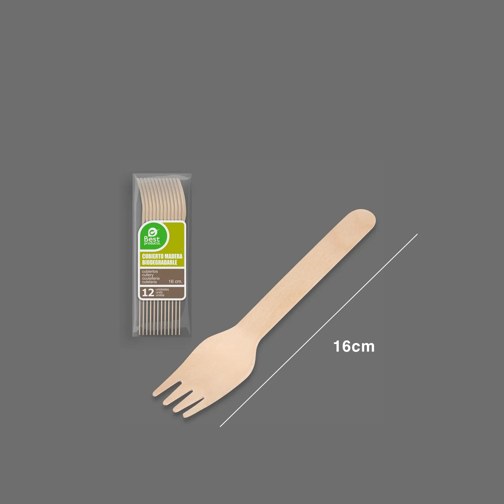 Garfo Madeira Biodegradável 16CM Pack 12