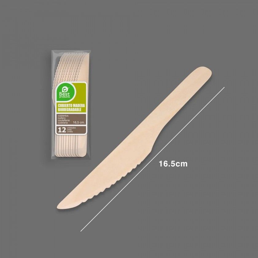 Faca Madeira Biodegradável 16.5CM Pack 12 Faca Madeira Biodegradável 16.5CM Pack 12